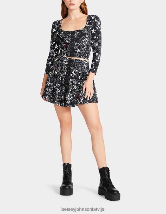 jauks panku vintage iedvesmots flounces mini svārku tetovējums drukāt Betsey Johnson H0660L296 sievietes apģērbs - Noklikšķiniet uz Attēls, lai aizvērtu