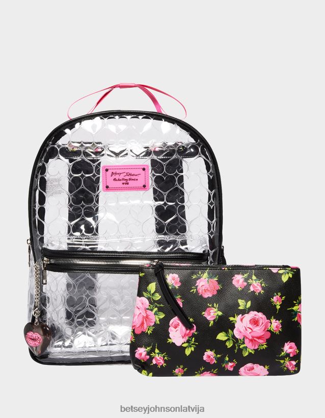 caurspīdīga mugursoma ar maisiņu melns Betsey Johnson H0660L231 sievietes Piederumi