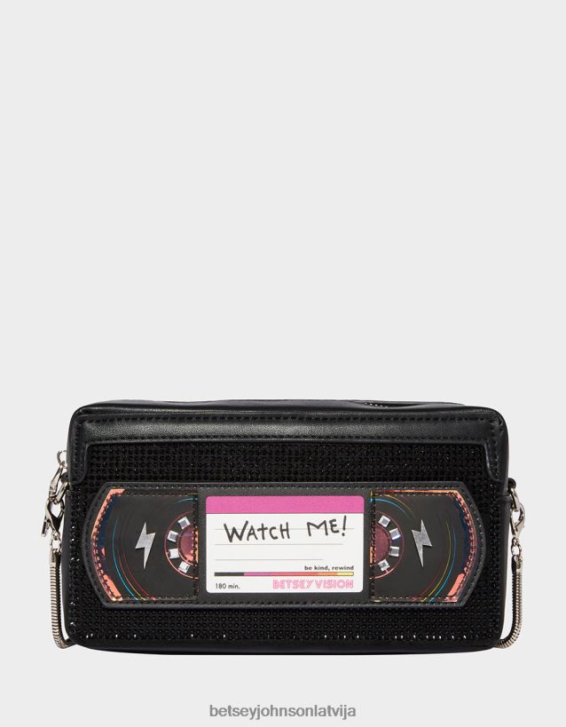 kičs esi laipns rewind vhs crossbody melns Betsey Johnson H0660L223 sievietes Piederumi