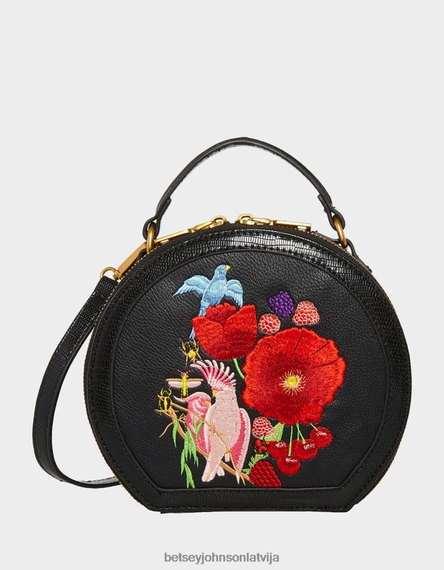 vintage izšūta cepures kaste crossbody melns Betsey Johnson H0660L234 sievietes Piederumi - Noklikšķiniet uz Attēls, lai aizvērtu