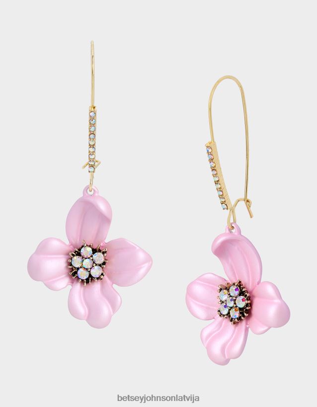 ziedu izstāde ziedu pilienu auskari rozā Betsey Johnson H0660L343 sievietes rotaslietas