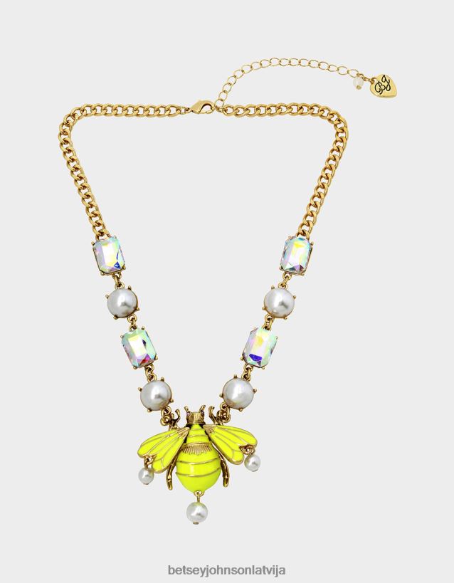 ziedu izstādes bišu īss kulons dzeltens Betsey Johnson H0660L357 sievietes rotaslietas