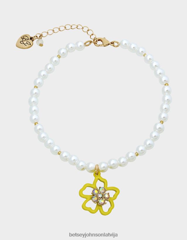 ziedu izstāde pērļu puķu potītes dzeltens Betsey Johnson H0660L355 sievietes rotaslietas